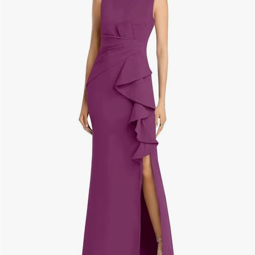 Chic Plum Maxi Dress with Ruffle Detail